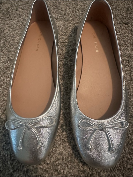 Cole Haan Shoes - Cole Haan Silver Metallic Ballet Flats with Bow